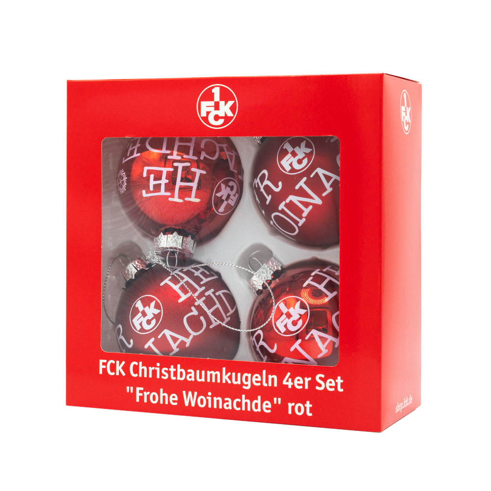 Weihnachtskugeln 4er Set "Frohe Woinachde" rot
